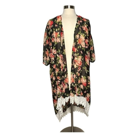 La Hearts Accessories - La Hearts Floral Lace-Trim Kimono Robe
